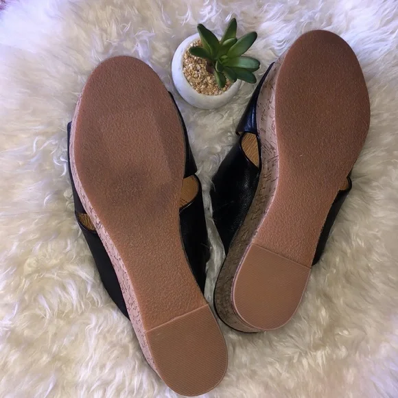 HALOGEN Leather Platform Cork SLIDES 3”heel - Picture 6 of 8
